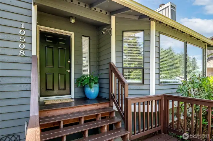 Freshly stained front porch.