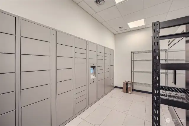 You will love the secure lockers and cold storage for food deliveries in the package room.