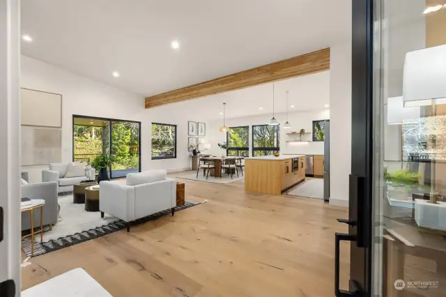 It's the details that make you feel instantly at home; light, bright interiors with vaulted ceilings, well placed windows and look at that gorgeous cedar beam!