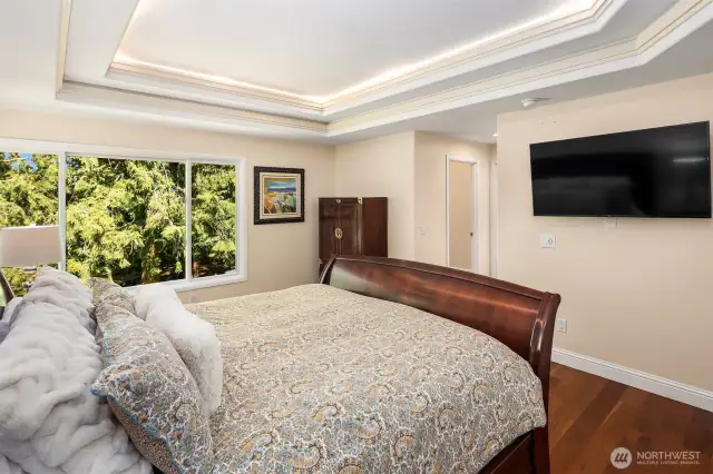 Primary bedroom enjoys the atmosphere of relaxing RGB LED accent lighting.