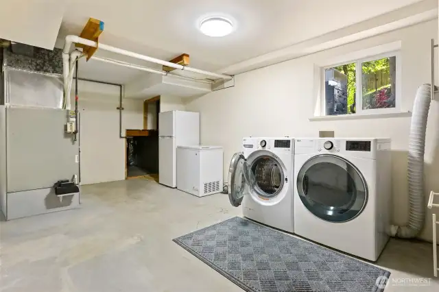 Lower level laundry room and storage area.