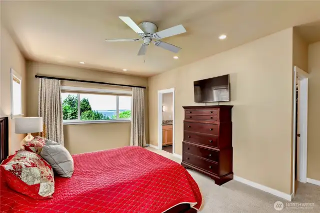 Primary Bedroom has lots of space and water view