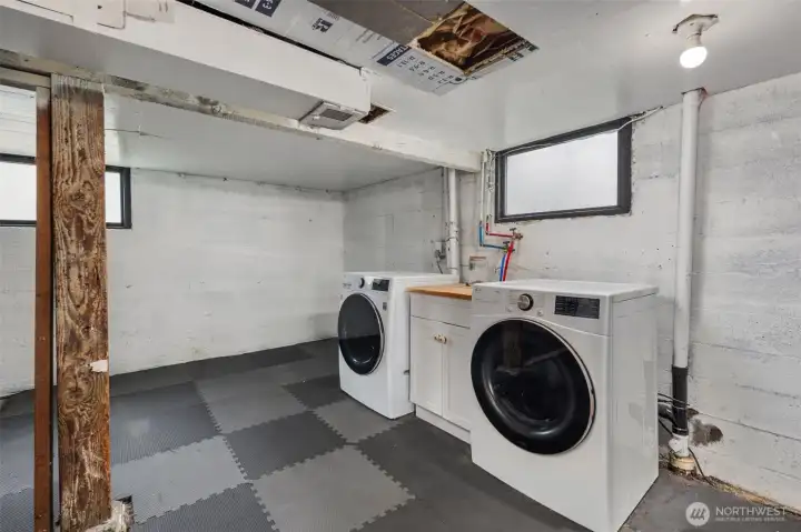 Partially Finished Basement with Washer and Dryer