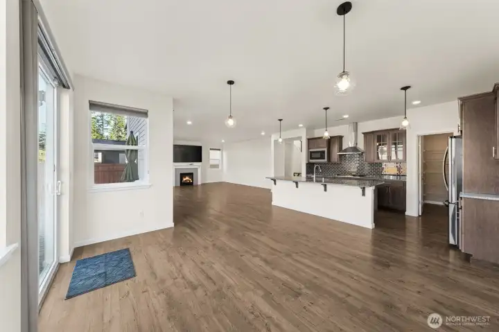 Dining, kitchen, great room