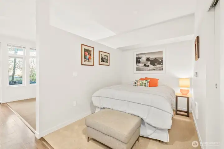 Studio bedroom discretely tucked away.