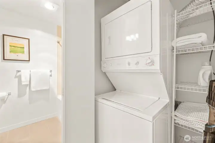 Convenient in unit stackable washer and dryer.