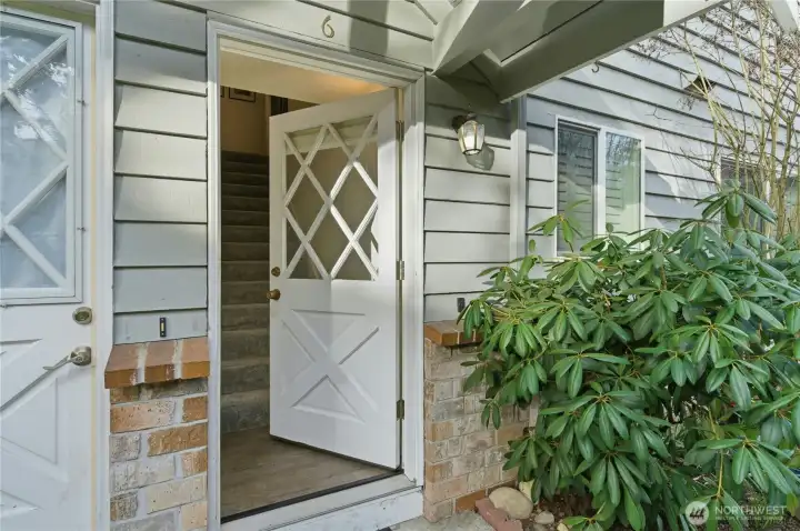 Rare private entry off of the garden courtyard.