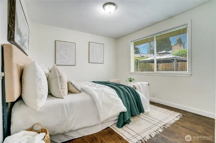 South facing bedroom on the east wing of the home, facing south.