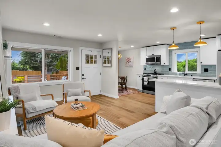 This home enjoys an open floor plan and fantastic natural light.