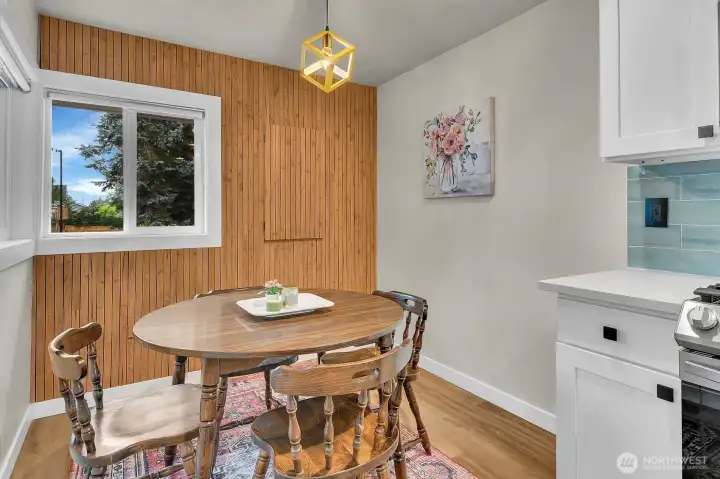 And there's a separate dining area with seating for four.