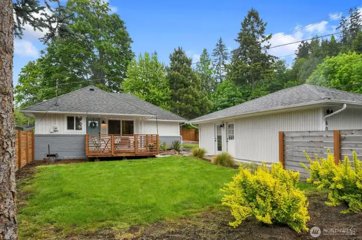 The 2-car detached garage includes a bonus room, perfect for a home office or studio.