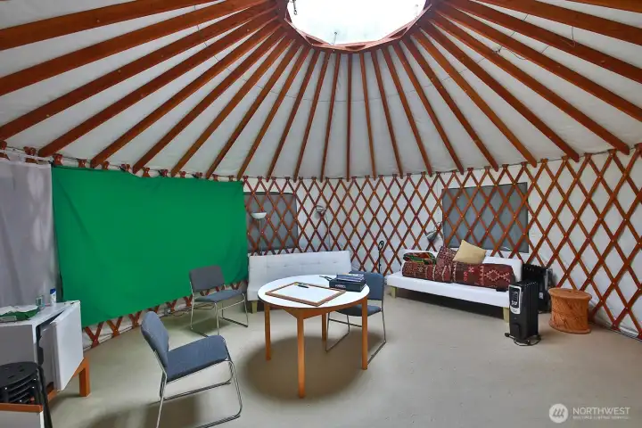 Inspiring space inside the yurt for creativity and reflection.