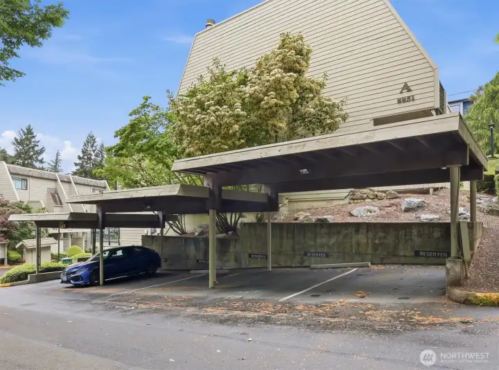 Reserved carport space 17 (far right).