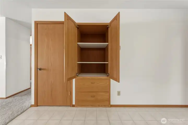 Custom built-in storage in dining area