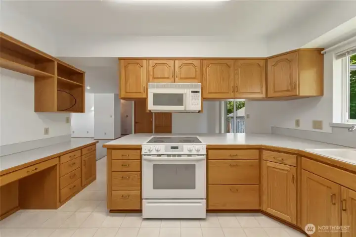 Kitchen looking into dining area