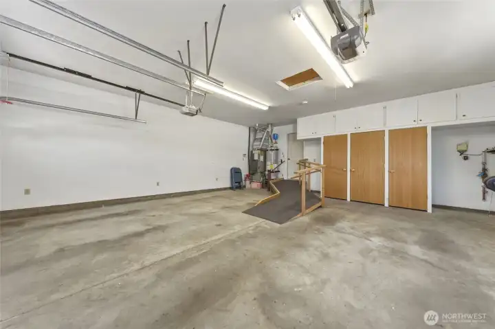 Garage with accessibilty ramp and storage closets