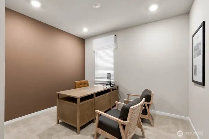 On the main level bedroom / office. Photo rendering is representational and may be virtually staged. Actual home is under construction and finishes, elevation, and paint colors may vary. See site agent for details.