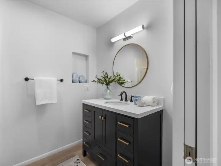 Updated vanity in the primary bathroom. Updated vanity in the primary bathroom.