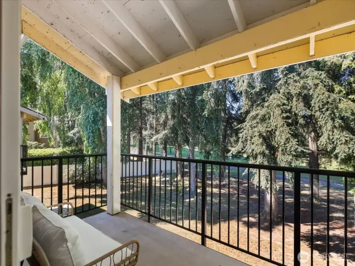 Private deck looking out on the golf course, with plenty of trees for privacy. Private deck looking out on the golf course, with plenty of trees for privacy.