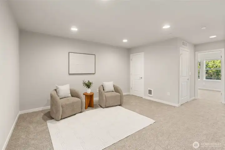 A versatile loft ready for work, play, fitness, or quiet downtime.