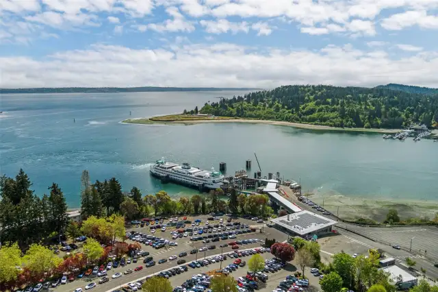 Aerial view of the Bainbridge Island ferry in Eagle Harbor