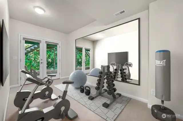 A nook in the basement/downstairs would make the perfect home gym featured here!