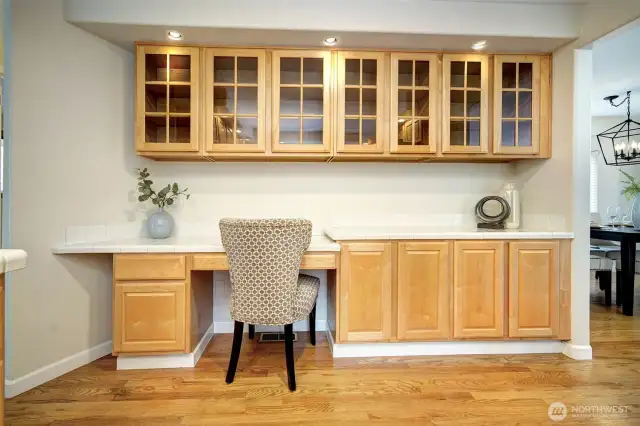 Kitchen desk and cupboards
