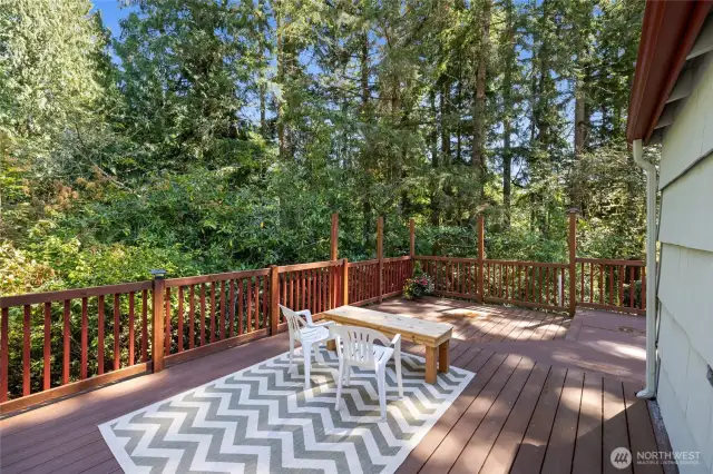Bask in the shade on this side patio offering close to 400 sq ft of outdoor living space!