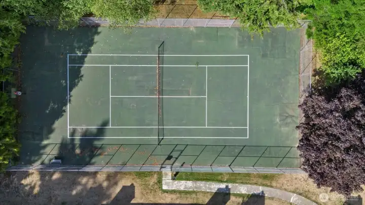 Aerial shot of athletic court.