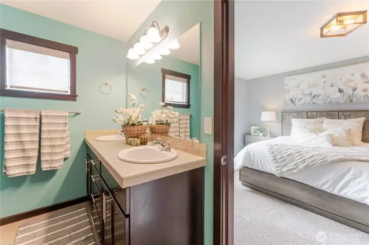 Primary bedroom and primary bath