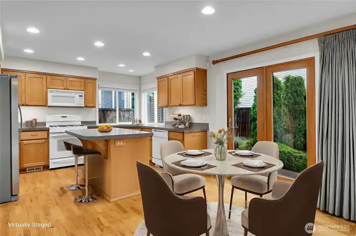 Virtually staged nook in kitchen.