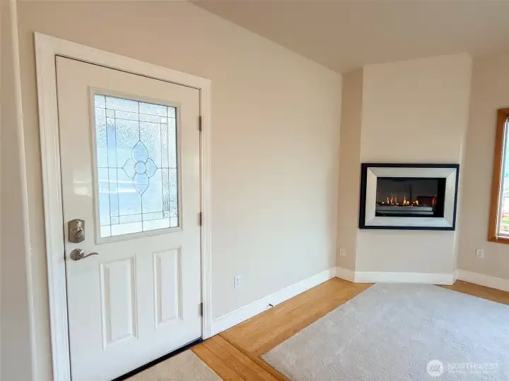 Beautiful leaded glass front entry door.