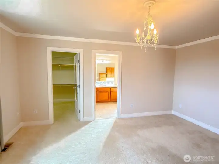 Primary bedroom walk-in closet and full bath.