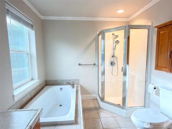 Luxuriate in the jetted tub and/or enjoy the convenience of the 2 head shower.