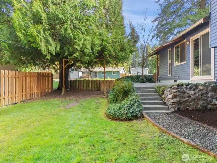 Partially fenced back yard.
