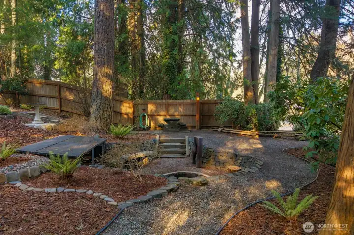 Sunken Fire pit area -- seating built from trees that were on the property.