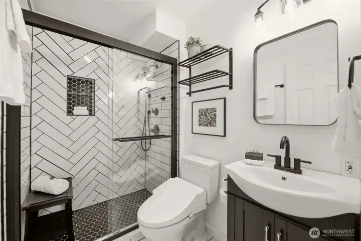 The bathroom features clean finishes and thoughtful design.