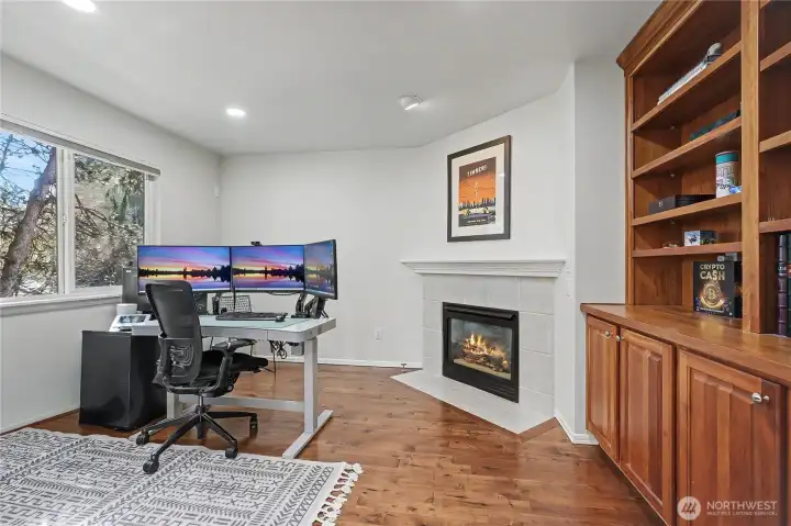 Attached to your Primary Bedroom is this incredible space! Built-in bookshelves and gas fireplace. Currently used as a home office, could be sitting room as well, or??
