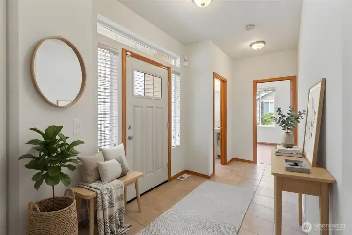 Virtually staged -Large foyer - beyond is an office and 1/2 bath