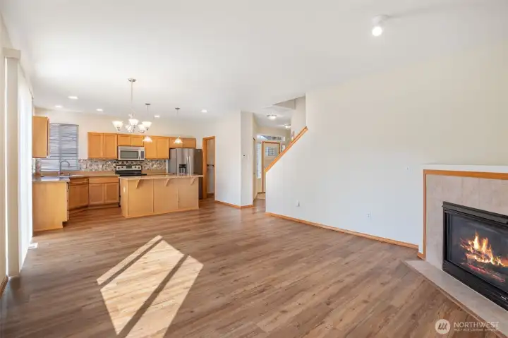 view from living room toward kitchen