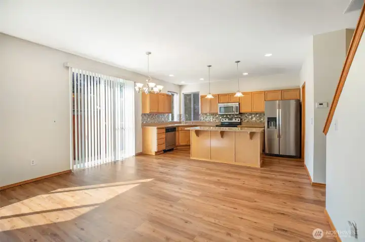 from the living room toward kitchen