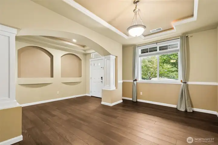 This dining room will easily fit an 8-10 person table, perfect for all those holiday and other family gatherings! Engineered floors. This dining room will easily fit an 8-10 person table, perfect for all those holiday and other family gatherings! Engineered floors.