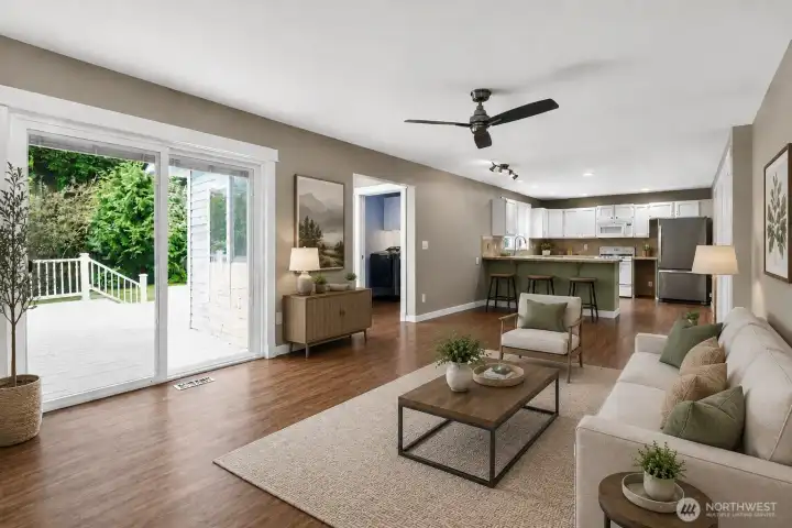 Living Room and looking into the kitchen... Virtually Staged Living Room and looking into the kitchen... Virtually Staged