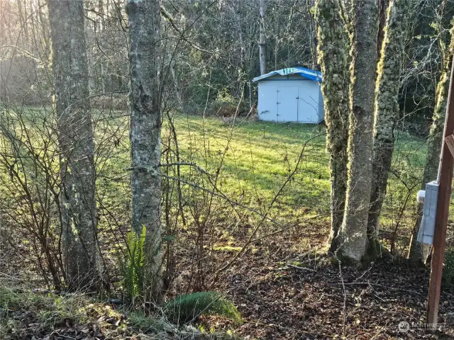 Shed in the back is used for storage.