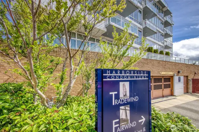 The garage is accessed on the south side, two parking spaces on Parking level 1 convey.