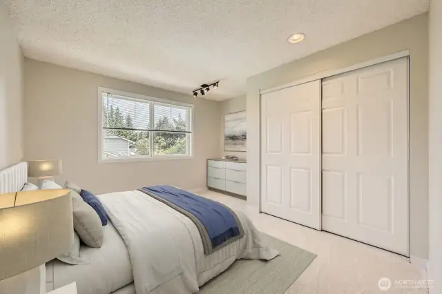 The second and third bedrooms include new carpeting and 6-panel closet and interior doors.