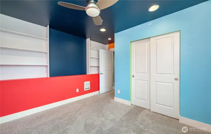 Another view of the second bedroom. Every bedroom—as well as the office/dining room and living room—includes TV-height outlets and Ethernet ports for seamless connectivity.