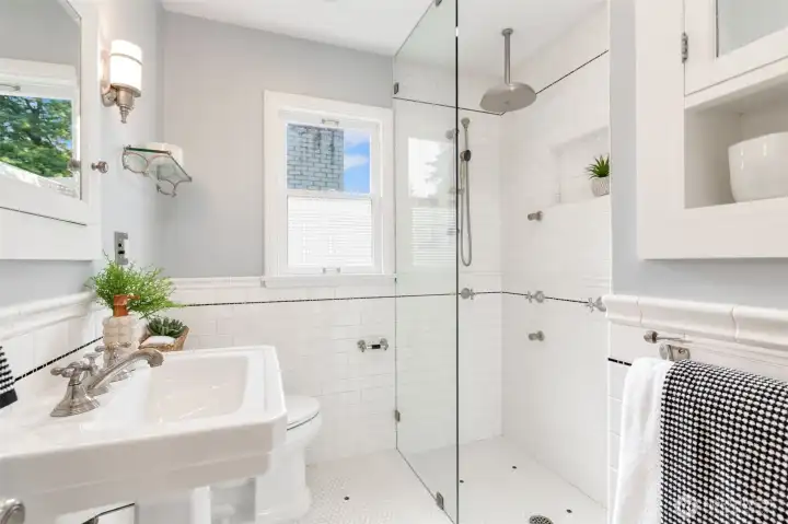 Main floor bathroom with walk in shower.