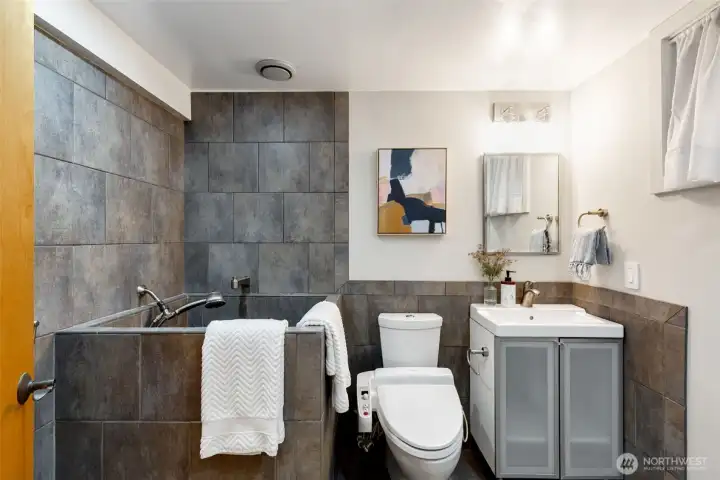 Lower level bathroom. Japanese soaking tub.