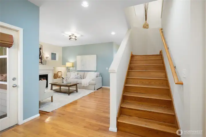 Conveniently located stairs to the upper level.